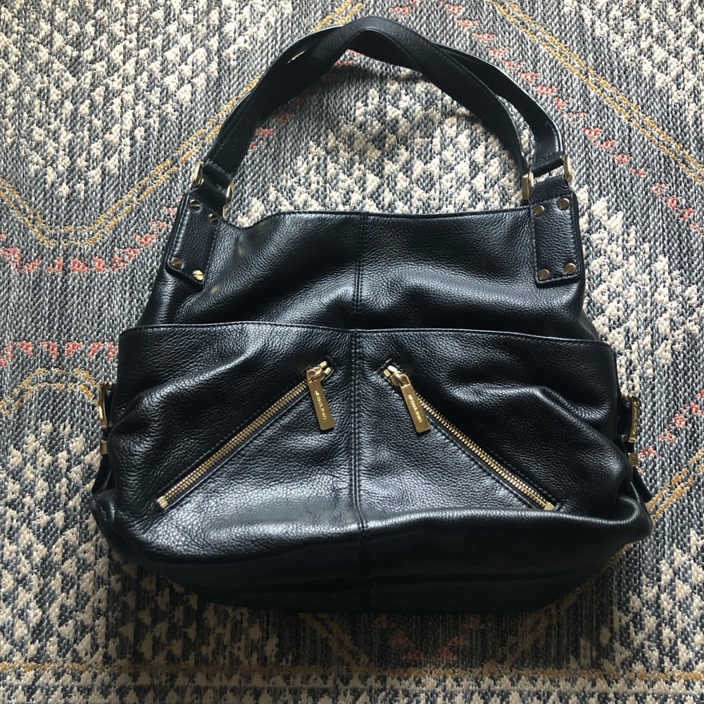 Michael Kors Black and Gold Slouchy real leather Shoulder Bag
